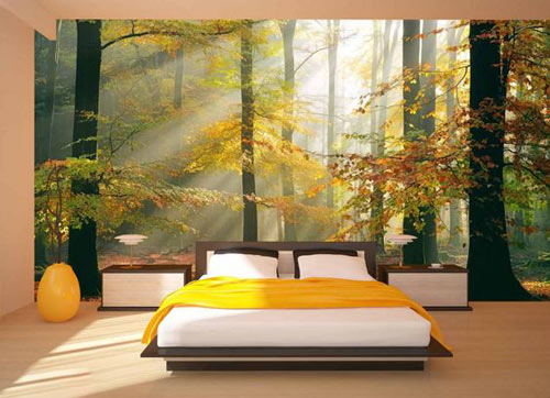 Foto tapete na zidu spavaće sobe sunce u šumi
